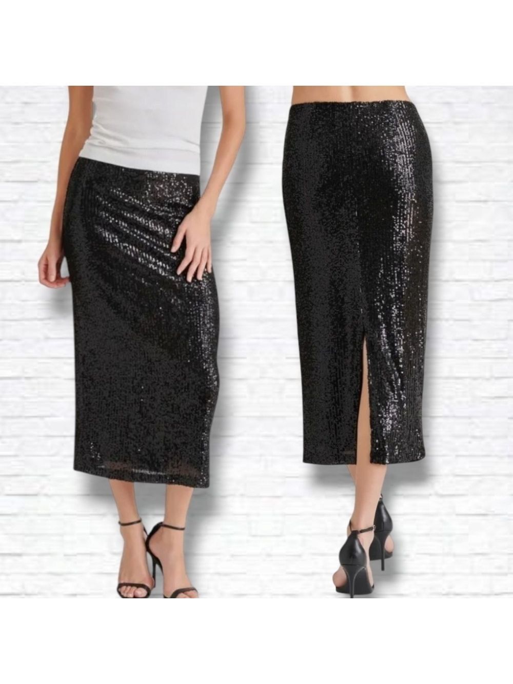 NEW! Steve Madden Black Sequin Column Midi Skirt Size XS BNWT